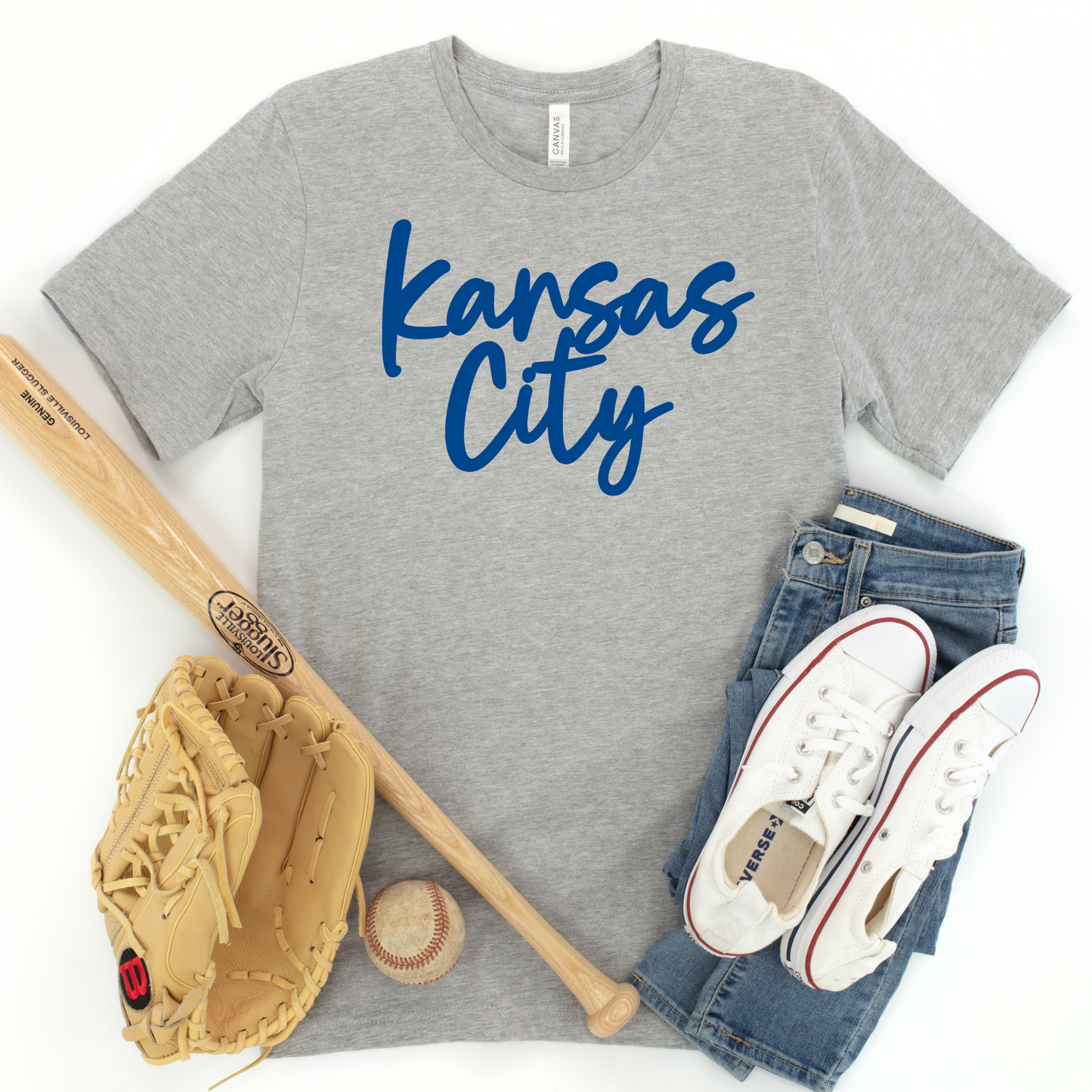 Kansas City Script Unisex T-Shirt - Royal, Baby Blue, or Gray