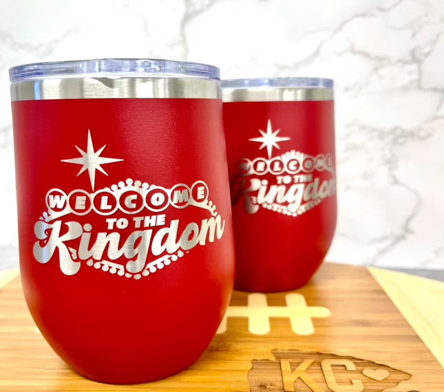 Welcome to the Kingdom Kansas City Football Wine Tumbler, Laser Engraved 12 oz Wine Tumbler, Kansas City Football Champions, KC Champs, KC Wine Tumbler