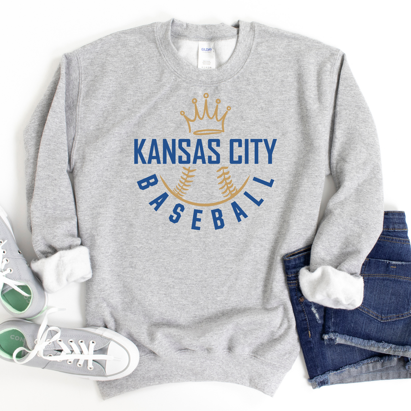 Kansas City Baseball Crown Unisex Sweatshirt - Gray or Royal Blue