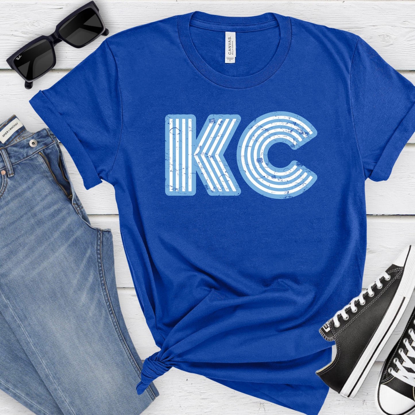 Distressed KC Unisex T-Shirt - Royal, Baby Blue, or Gray