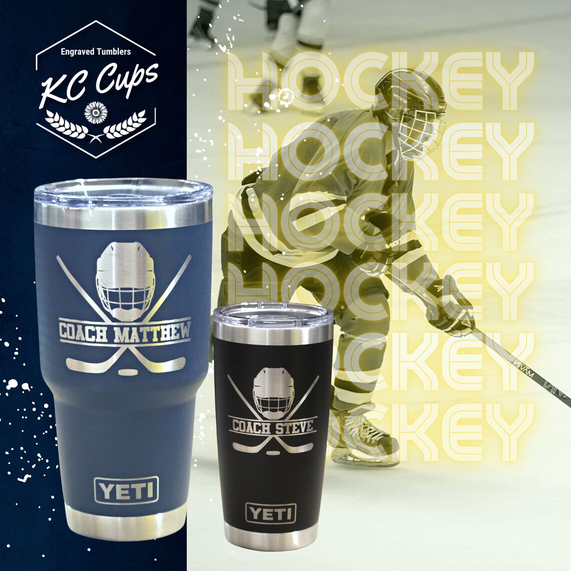 Custom Engraved Yeti Tumbler for Hockey Coaches & Players – 20oz/30oz Insulated Stainless Steel Cup with Personalized Coach Name