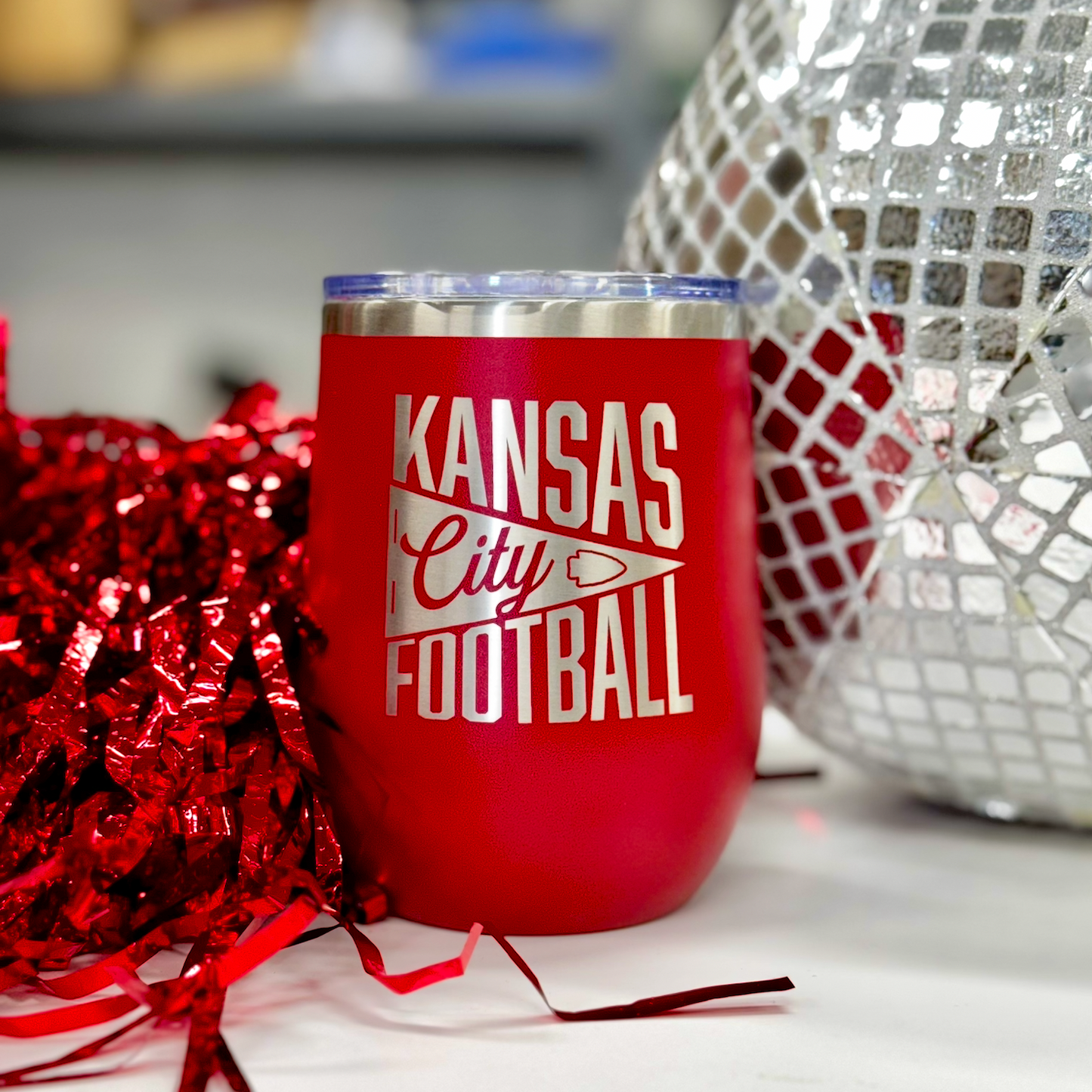 Kansas City Football Wine Tumbler, Laser Engraved 12 oz Wine Tumbler, Kansas City Football Champions, KC Champs, KC Wine Tumbler