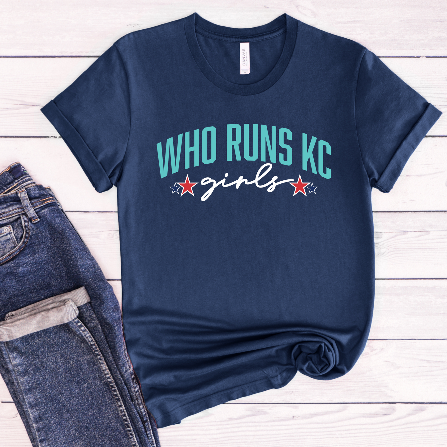 Who Runs Kansas City Women's Soccer Unisex T-Shirt- Teal and Navy Options