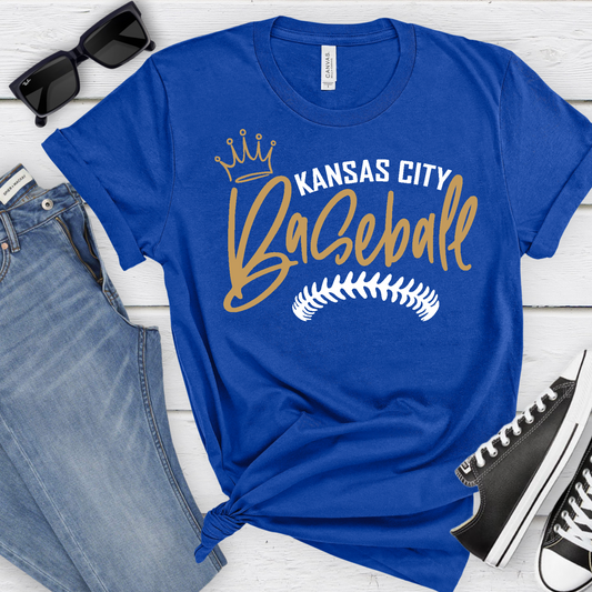 Kansas City Baseball Stitches Unisex T-Shirt - Royal, Baby Blue, or Gray