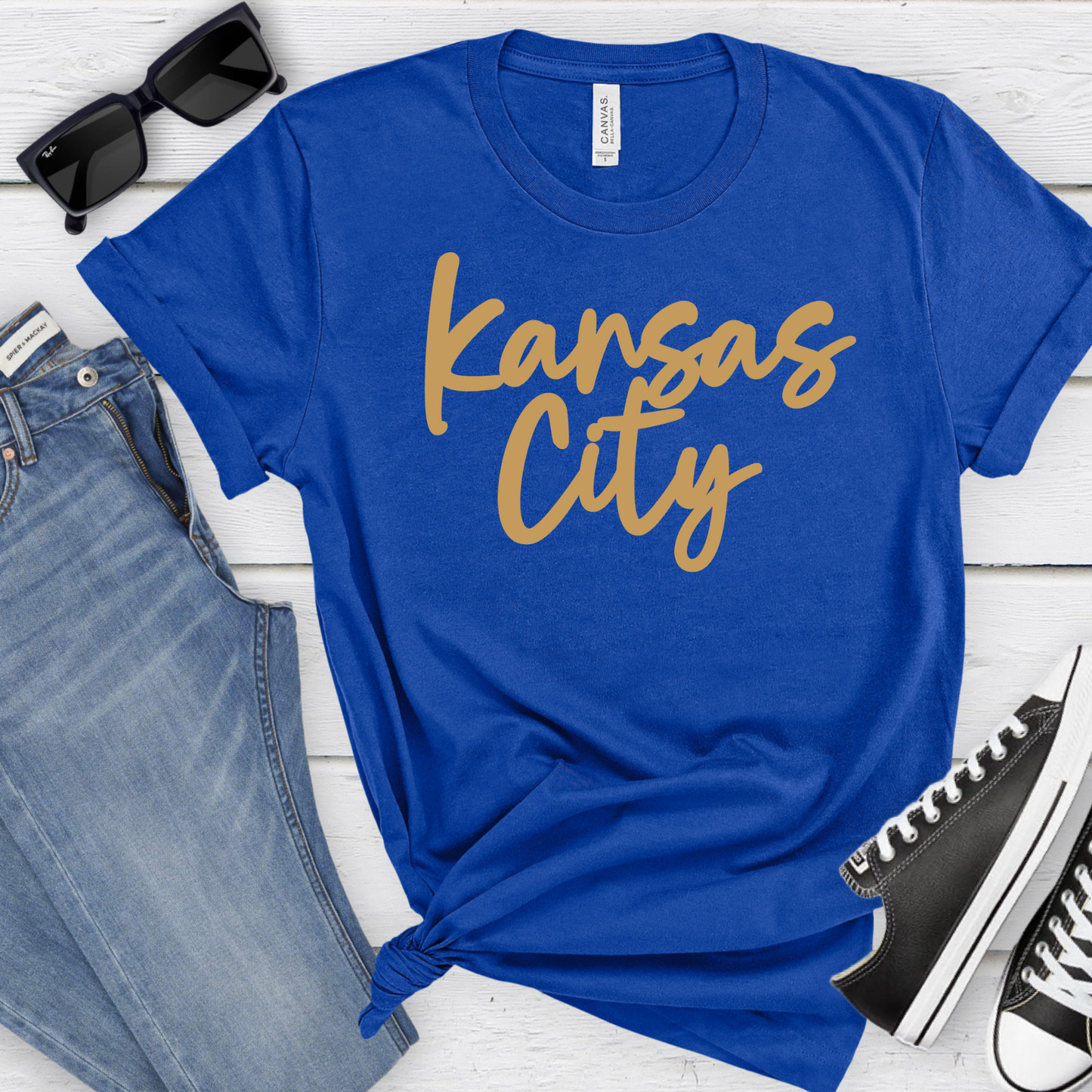 Kansas City Script Unisex T-Shirt - Royal, Baby Blue, or Gray