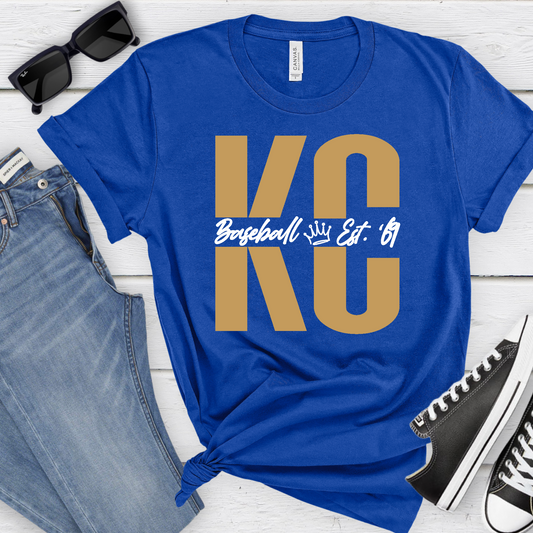 Split KC Baseball Unisex T-Shirt - Royal, Baby Blue, or Gray