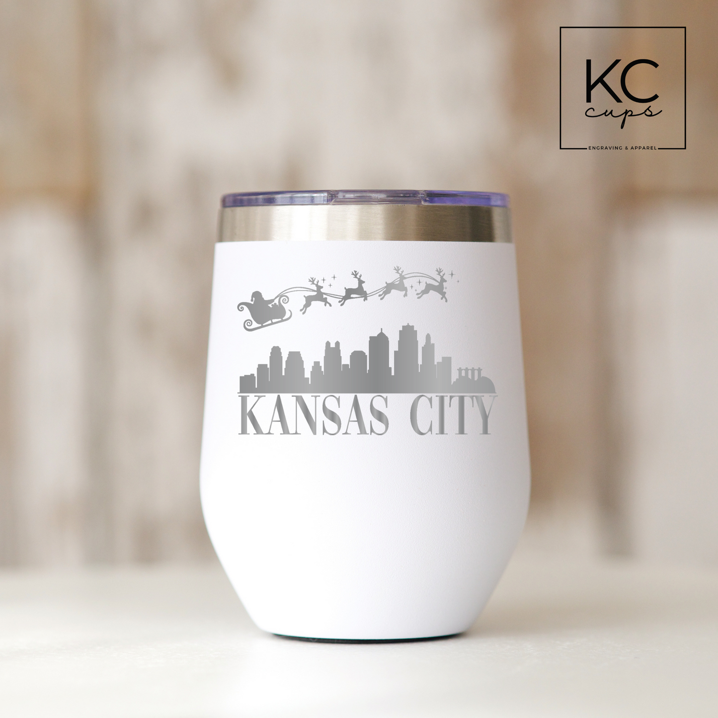 Kansas City Christmas Wine Tumbler- Black, White or Red Options