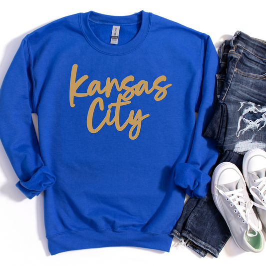 Kansas City Script Unisex Sweatshirt - Gray or Royal Blue