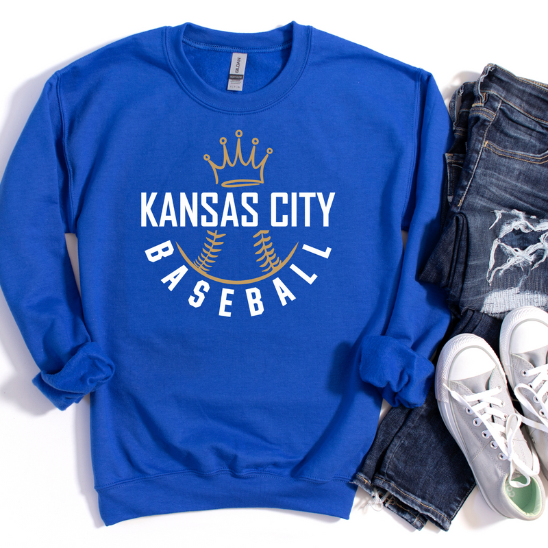 Kansas City Baseball Crown Unisex Sweatshirt - Gray or Royal Blue