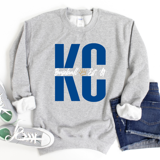Split Kansas City Baseball Unisex Sweatshirt - Gray or Royal Blue