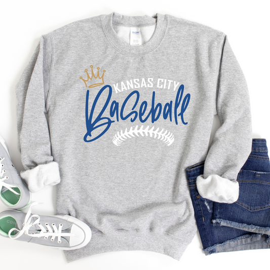 Kansas City Baseball Stitches Unisex Sweatshirt - Gray or Royal Blue
