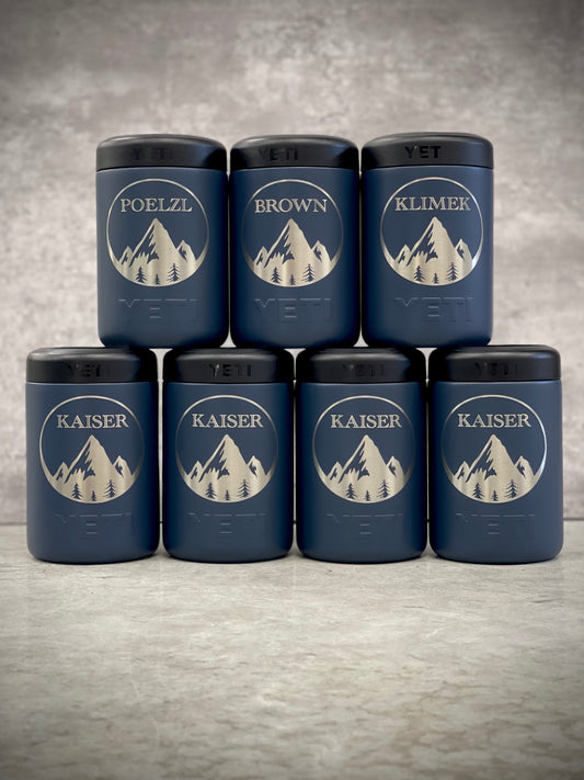 Personalized Mountain & Forest YETI Colster– Custom Engraved Groomsmen Gifts