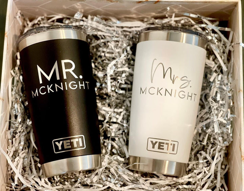 Christmas Special - Free Ornament - Bride and Groom Yeti Set, Bride Tumbler, Wedding Gift Personalized, Bride Gift, Mrs Mug, Mrs Tumbler,  Gift for Couples