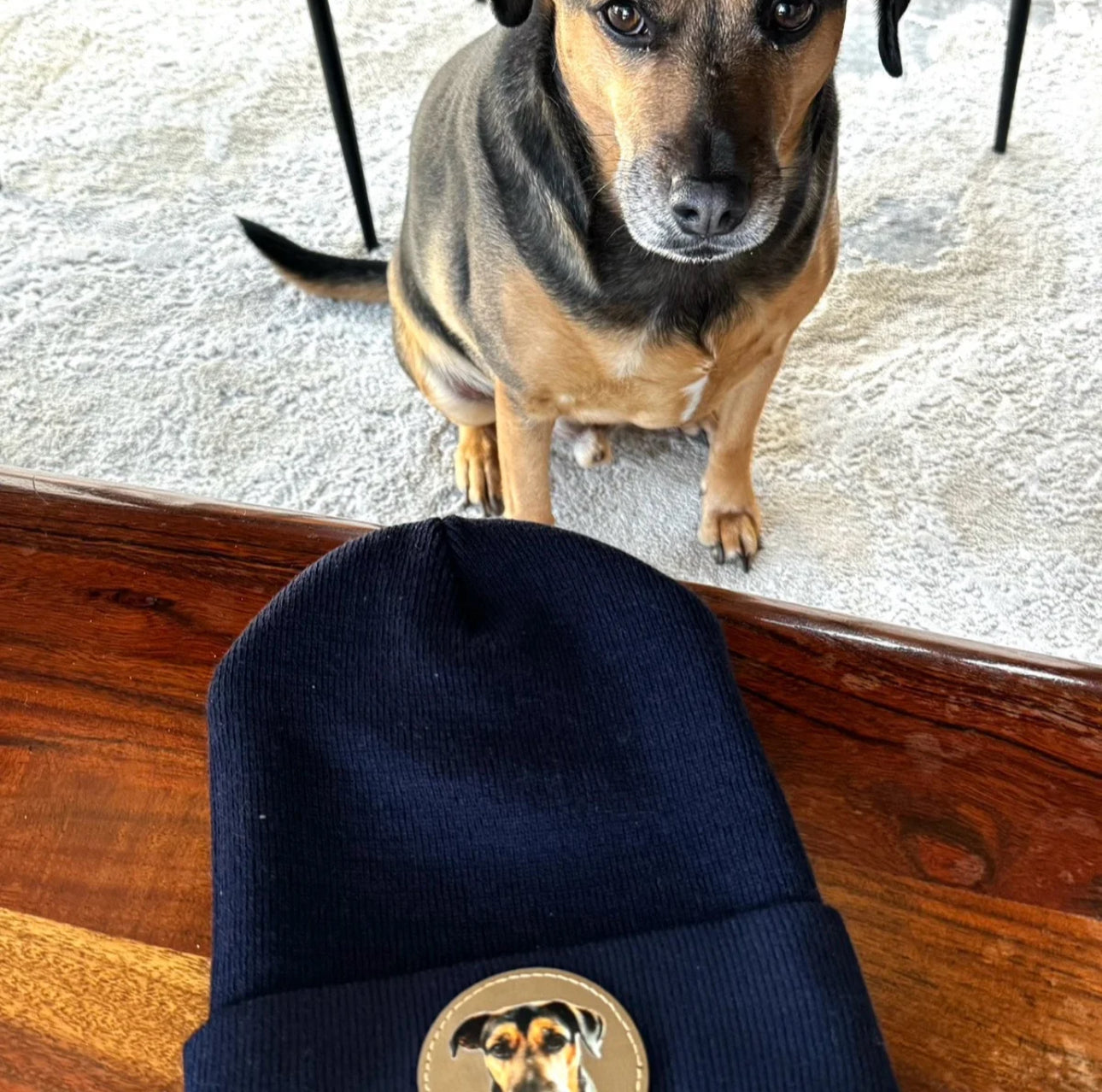 Custom Pet Beanie Hat, Your Dog's Face on a Hat, UV Printed Leather Patch Beanie