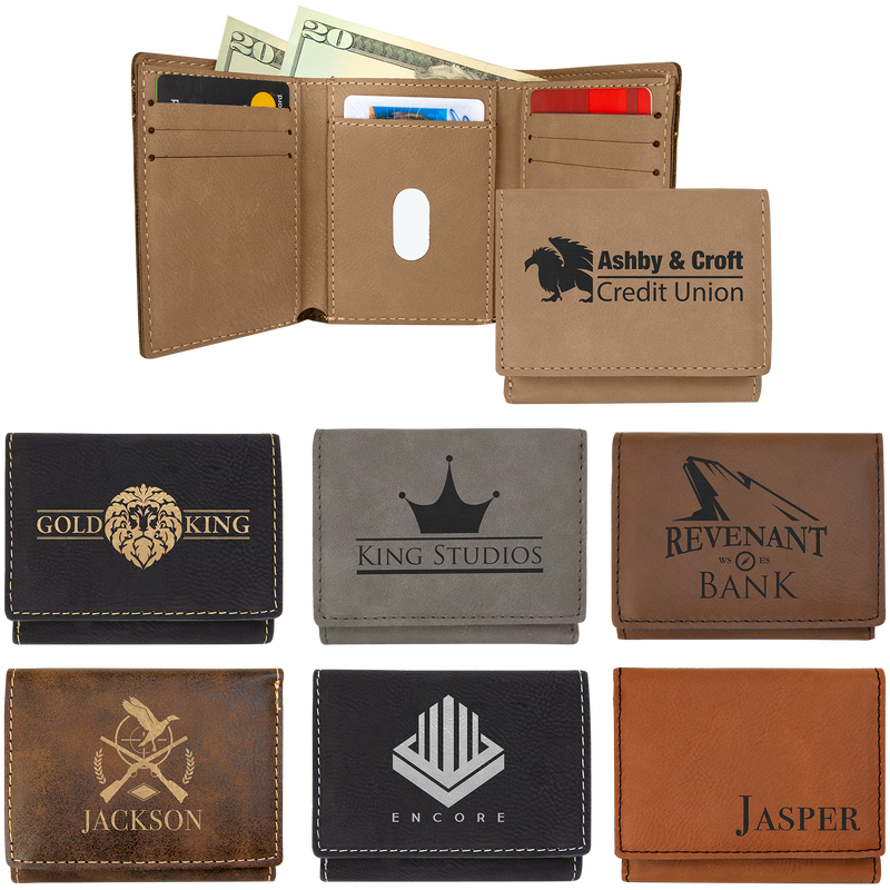 Customizable Rawhide Leatherette Trifold Wallet – Personalized Elegance & Durability
