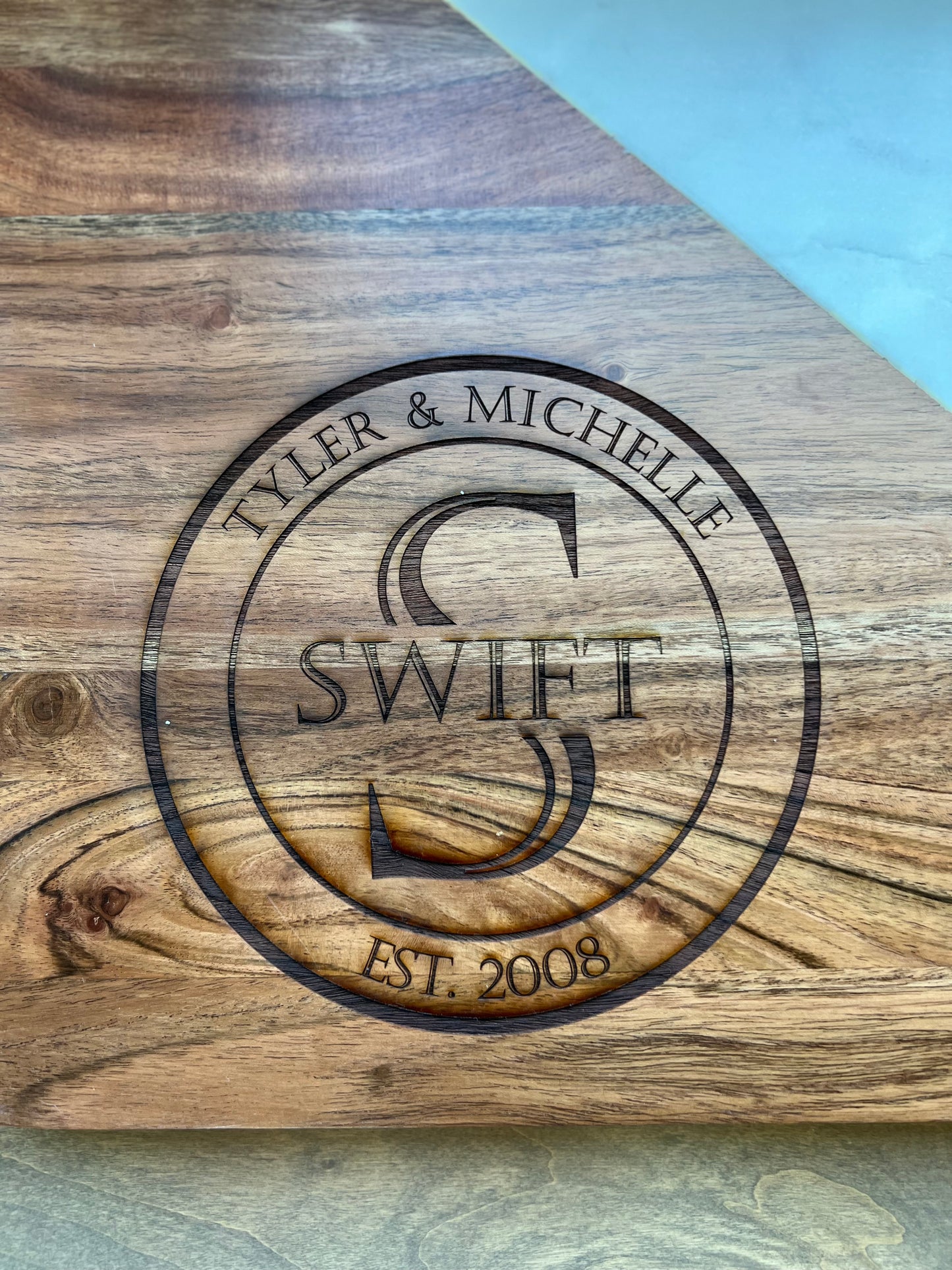 Large Personalized Wedding Wood and Marble Engraved Charcuterie Board