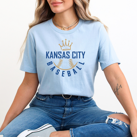 Kansas City Baseball Crown Unisex T-Shirt - Royal, Baby Blue, or Gray