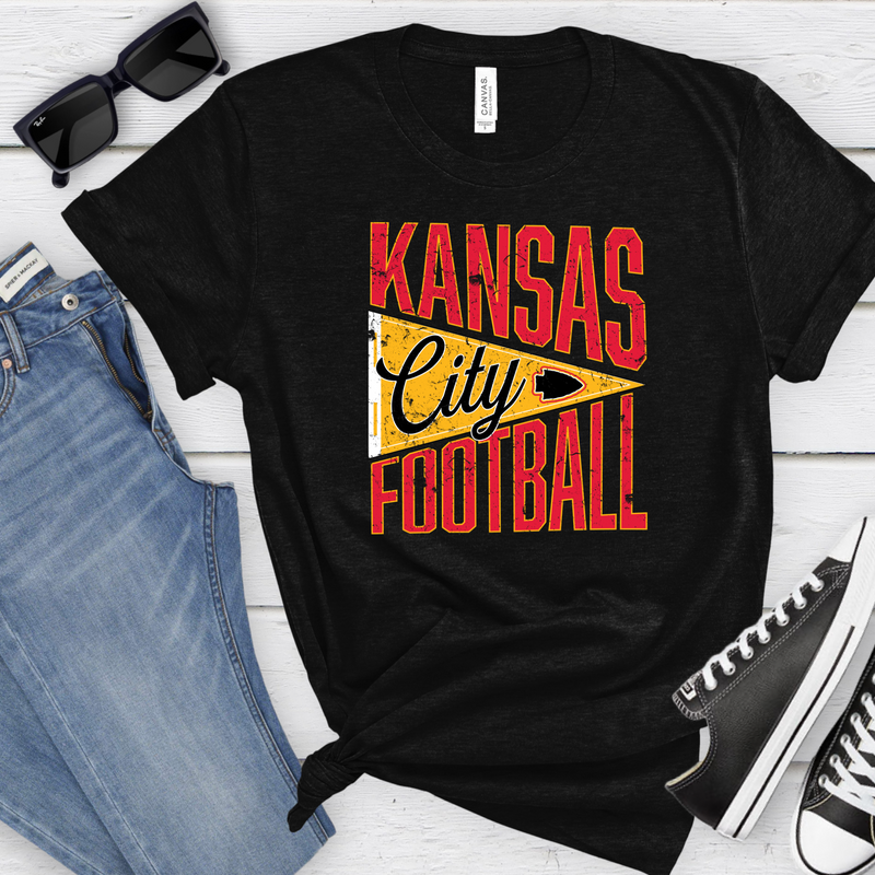 Kansas City Football Vintage Pennant Unisex T-Shirt - Black or Grey Options