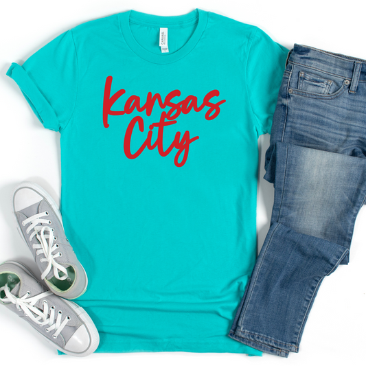 Kansas City Script Women's Soccer Unisex T-Shirt - Teal or Navy