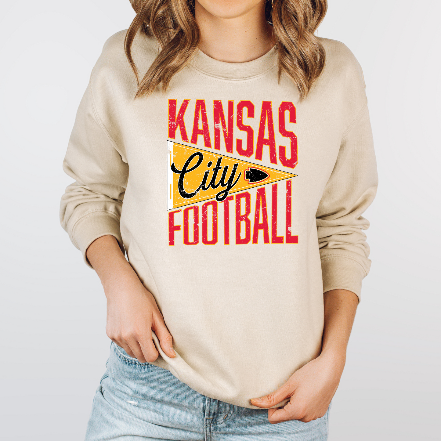 Kansas City Football Vintage Pennant Sweatshirt- Black, Grey and Sand Options