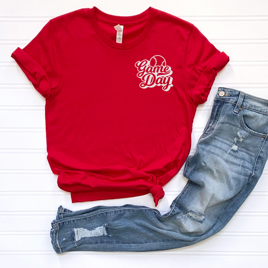Pocket Baseball/Softball Game Day T-Shirts - Red, Black, Baby Blue, or Gray
