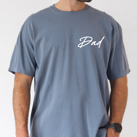 Dad Pocket Script Comfort Colors T-Shirt - Green, Blue Jean, Pepper