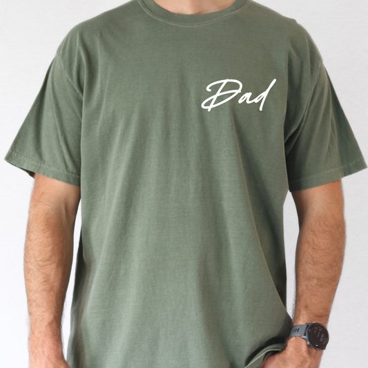 Dad Pocket Script Comfort Colors T-Shirt - Green, Blue Jean, Pepper