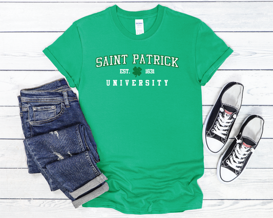 St. Patrick University T-Shirt - Kelly Green  Trendy Soft Unisex St. Patrick's Day Long-Sleeve T-Shirt. Perfect for day drinking!