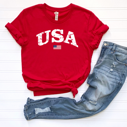 USA Distressed T-Shirt - Blue or Red Options