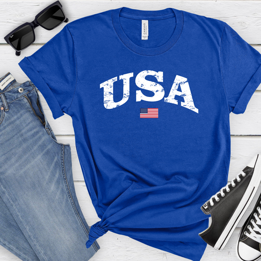 USA Distressed T-Shirt - Blue or Red Options