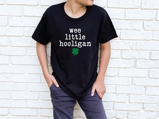 Wee Little Hooligan Youth T-Shirt - Kid's St. Patrick's Day Black T-Shirt  Trendy Soft Unisex St. Patrick's Day Youth T-Shirt