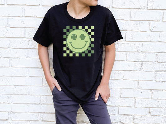 Clover Smiley Retro Youth T-Shirt - St. Patrick's Day Kid's T-Shirt