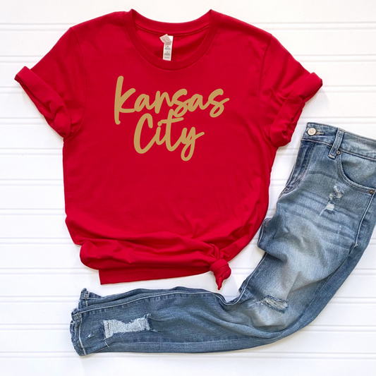 Kansas City Script Unisex T-Shirt - Black or Red